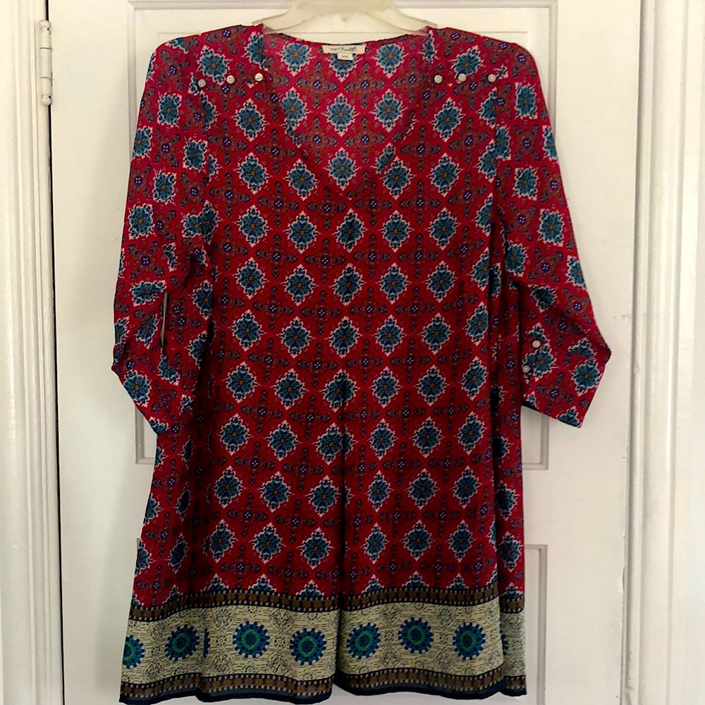 Simply Noelle Boho Tunic Top L/XL Dark Red